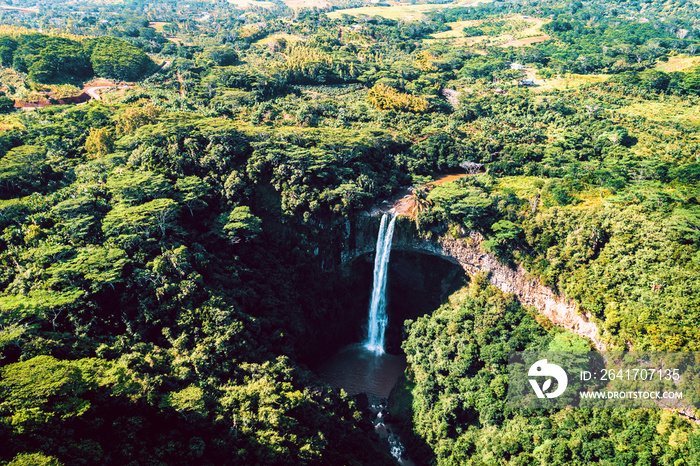 Aerial view of Chamarel Waterfall on Mauritius
