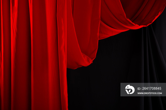 Red Curtain drape wave with studio lighting, Black with curve Wallpaper Background Texture Detail sh