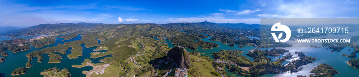 Panoramic View of the Stone, the Guatapé Peñol and the Slopes of the Small Hills that Surround it th