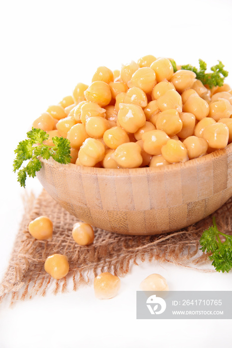 bowl of chickpea isolated on white background