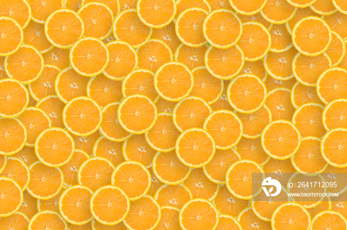 Pattern of orange citrus slices. Citrus flat lay