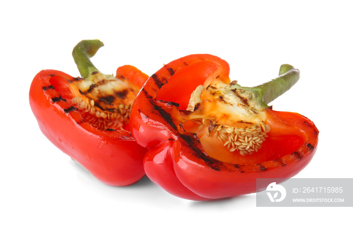 Grilled red peppers on white background