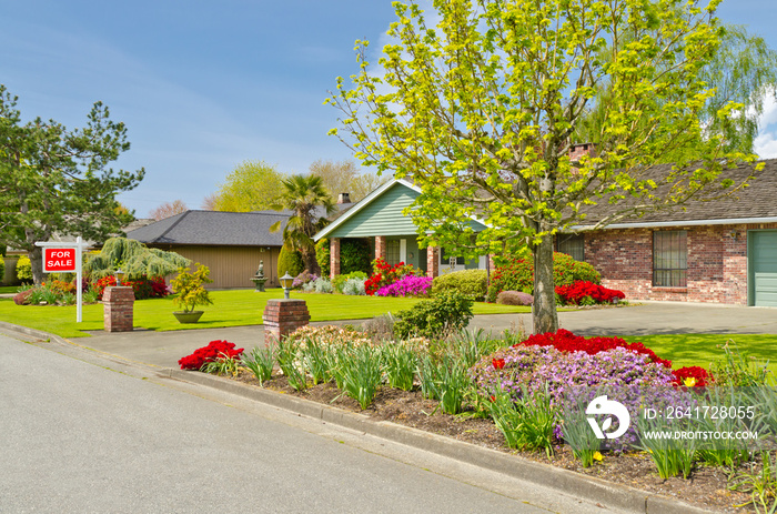 Luxury house for sale at sunny day in Vancouver, Canada.