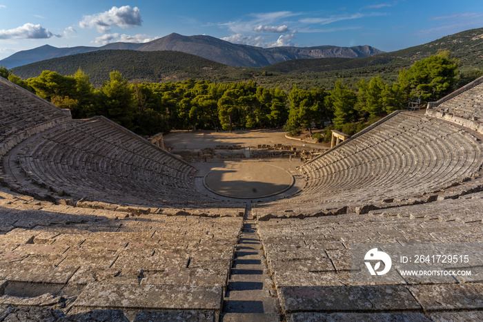 Ruins of the Ancient Theatre of Epidaurus  located on the southeast end of the sanctuary dedicated t