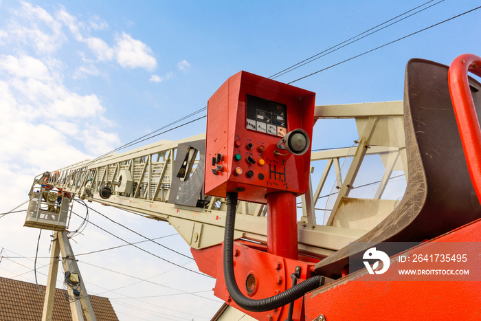 Boom of lifting wheel hydraulic crane with basket for workers