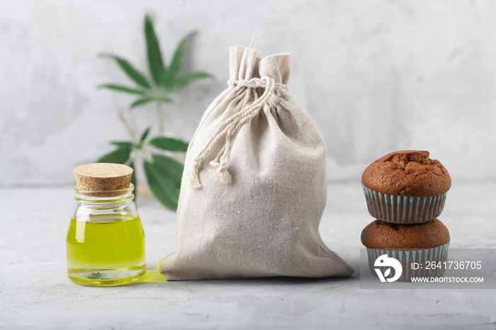 Cannabis oil extract, muffins and fabric bag produced using this plant