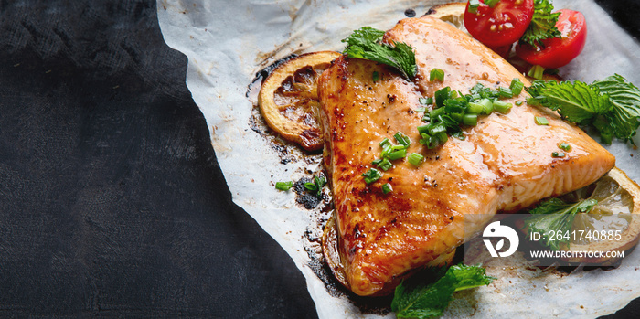 Grilled Salmon with lemon and herb