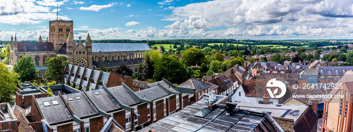A view across the roof tops of St Albans, UK in the summertime