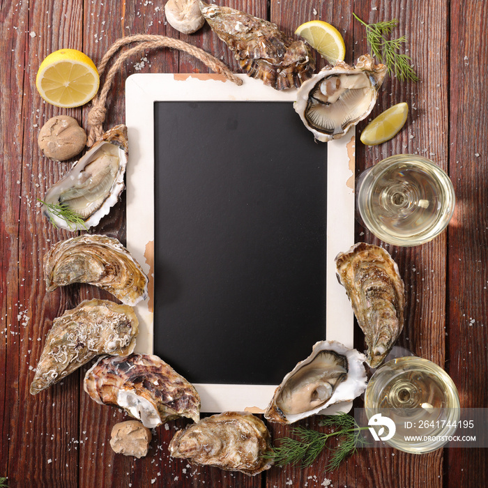 oyster with lemon and herbs - blackboard