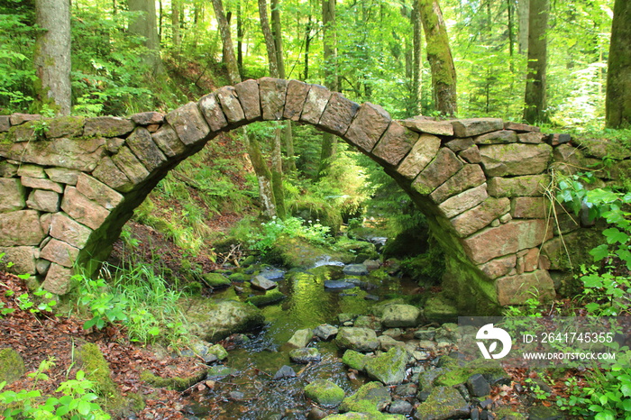 Schlussstein.  Schlussstein der steinernen Brücke im Schweinsbachtal bei Hirsau im Landkreis Calw.