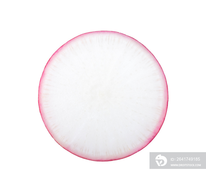 Radish slices isolated on white background. top view