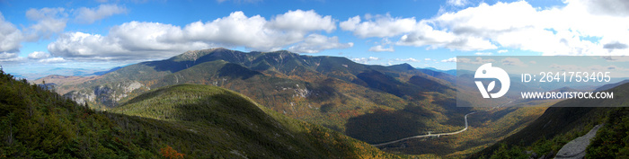 Panorama of Cannon Mountain in Franconia Notch State Park in White Mountain National Forest, New Ham