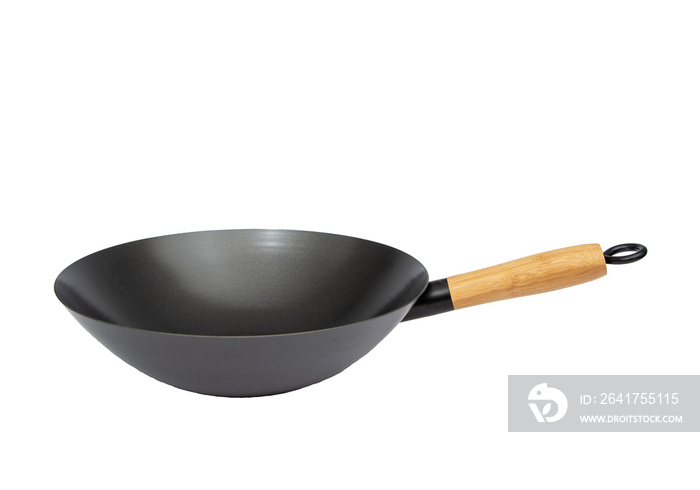 Chinese wok frying pan with wooden handle