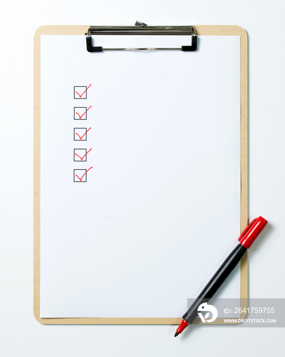 Checklist on clipboard