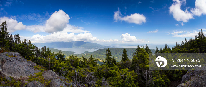 从Mt.Gardener山顶俯瞰加拿大美丽的全景景观，与温哥华市一起徒步旅行