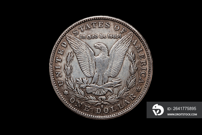 USA One Dollar Morgan Silver Coin replica dated 1880 with an image of a spread eagle on the reverse 