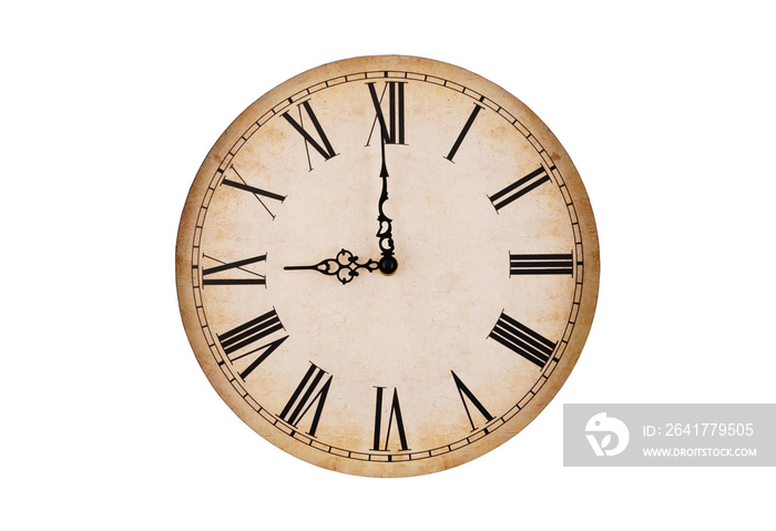 Old vintage clock face isolated on white background