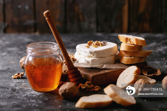 Goat cheese served with honey and walnuts