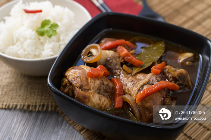 Chicken thighs in sauce Adobo. National filipino dish.