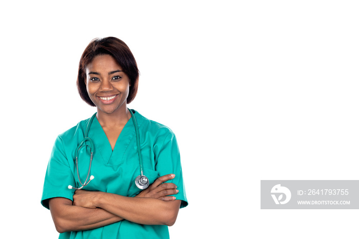 African doctor with green uniform