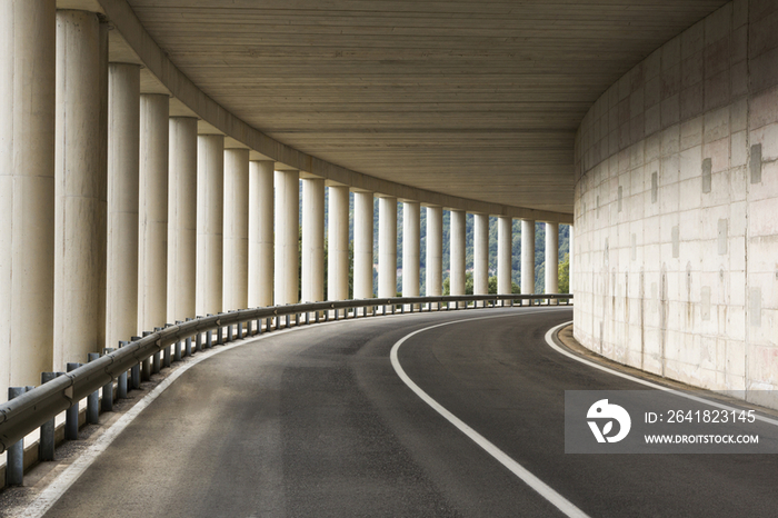 Covered section of mountain highway near the town of Baunei