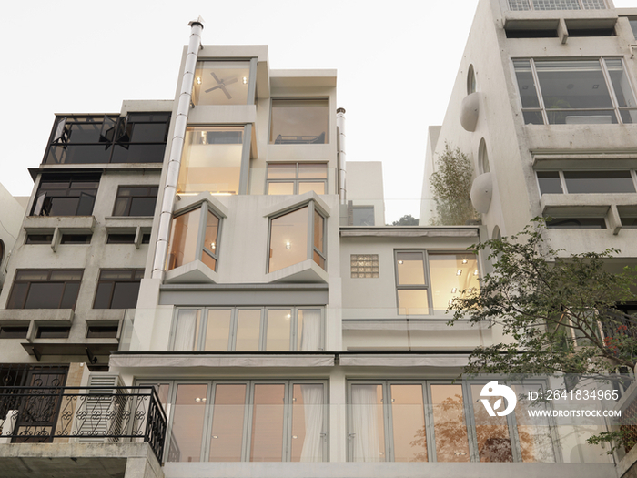 Low angle view of a residential building against clear sky