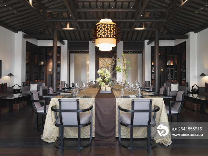 Large dining table in elegant dining room