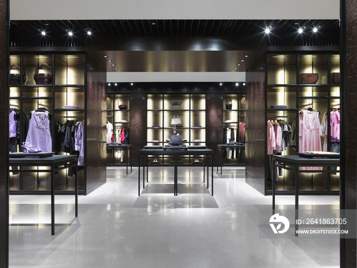 Interior of a contemporary fashionable clothing boutique