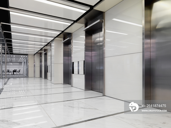 Elevators in spacious modern office