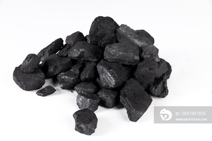 pile black coal isolated on white background