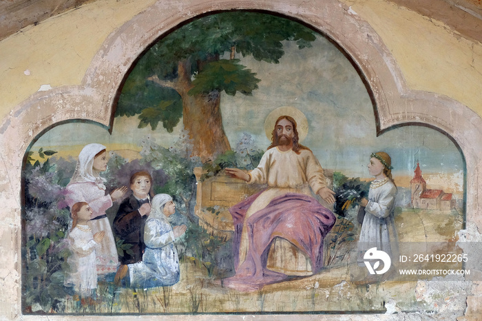 Jesus friend of the little children, fresco in the Church of Saint Saint Michael in Vugrovec, Croati