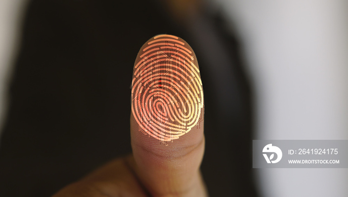 Businessman login with fingerprint scanning technology. fingerprint to identify personal, security s