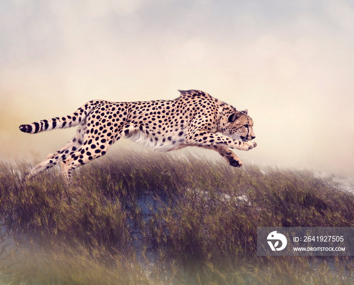 Cheetah Running  in the grassland