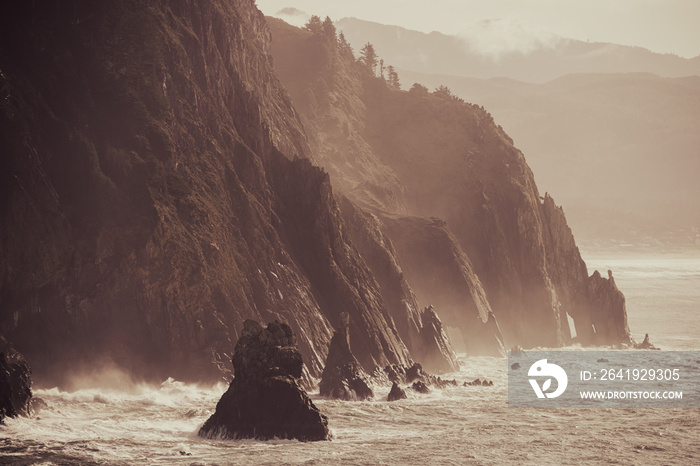 Rugged seascape cliffs on the Oregon Coast