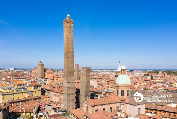 Aerial view of Bologna with Two Towers, Italy