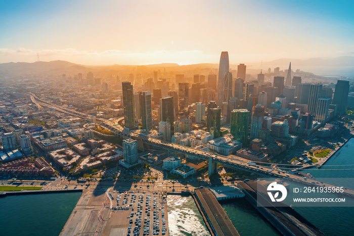 Downtown San Francisco aerial view of skyscrapers