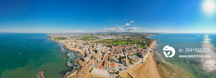 Aerial View of Punta Secca and Mediterranean Sea, Santa Croce Camerina, Ragusa, Sicily, Italy, Europ