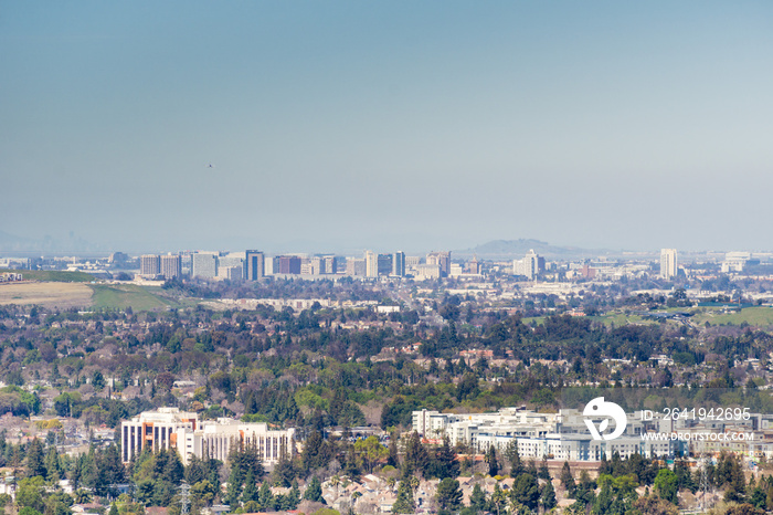 Aerial view of downtown San Jose on a clear day, south San Francisco bay, California