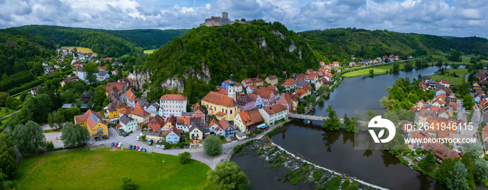 Aerial view of the city Kallmünz in Germany, Bavaria. on a sunny day in spring