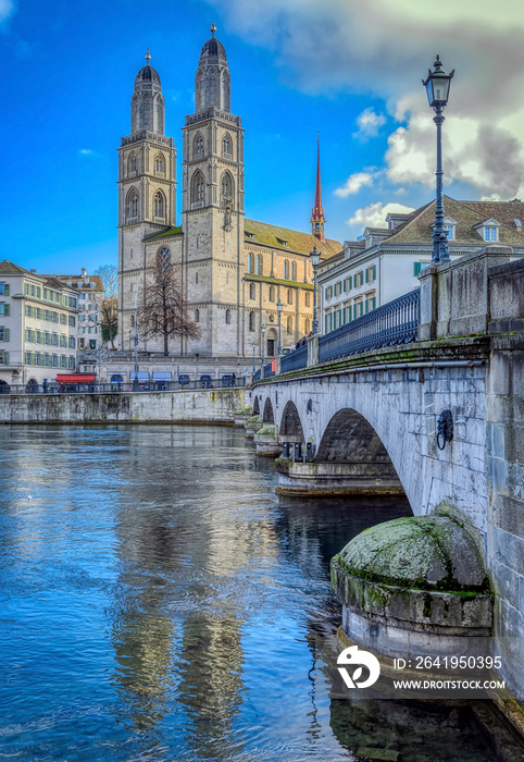 Zurich City and Lake Zurich in Switzerland