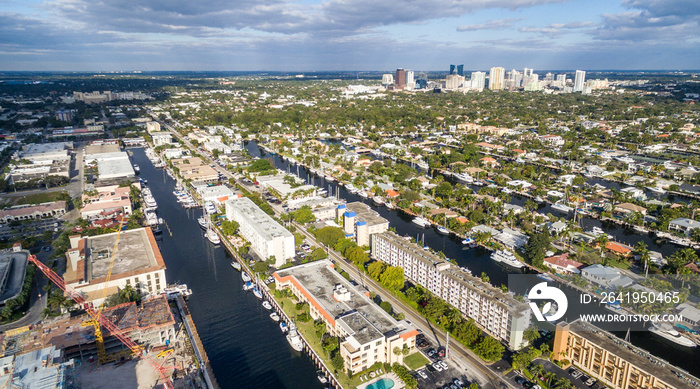 Fort Lauderdale skyline and canals aerial view, Florida - USA