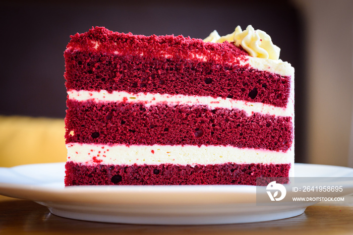 Velvet red cake on white plate