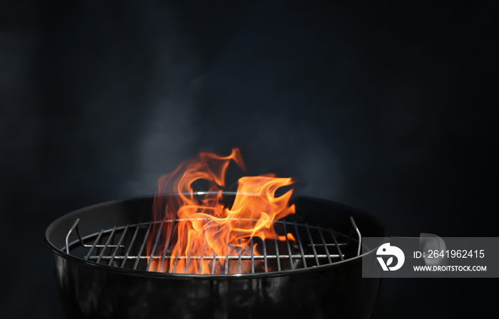 Empty grill with flame