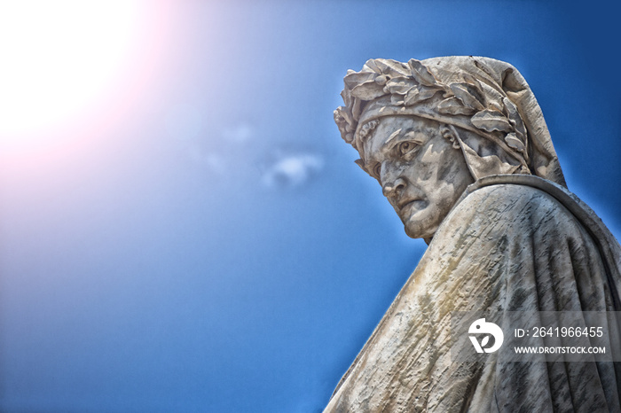 The famous poet Dante Alighieris statue in Piazza Santa Croce in Florence, Italy