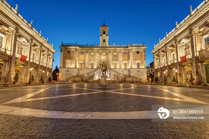 The Piazza del Campidoglio on the Capitoline Hill in Rome at night