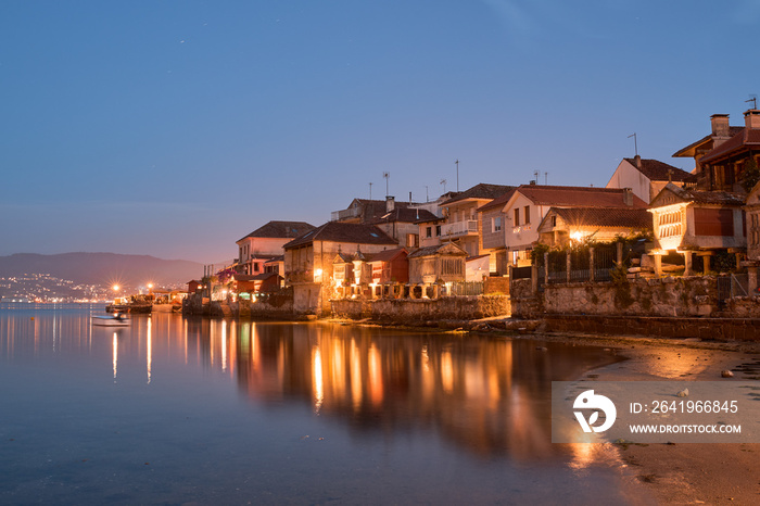 View of an old fishing village called Combarro on the coast of Galicia, Spain.