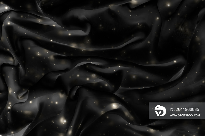 Magic holiday black silk flatlay background texture with golden shine, luxury glamour abstract backd