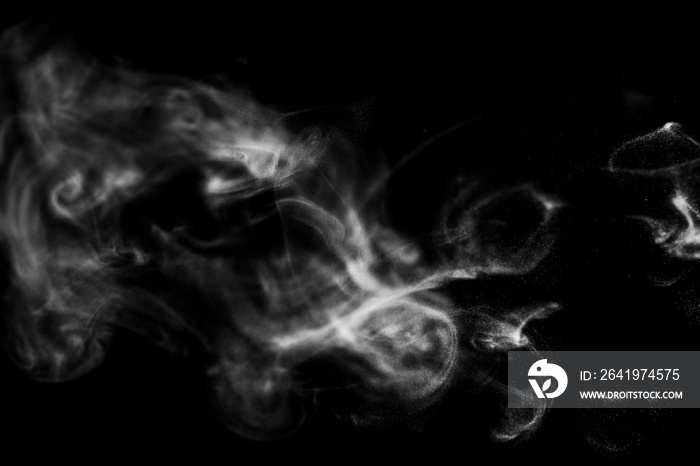 White natural steam hot boil smoke effect on solid black background with abstract blur motion wave s