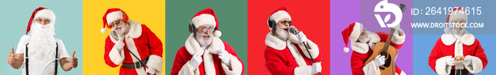 Santa Claus showing thumb-up on color background. Christmas vacation