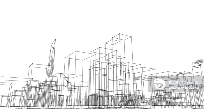 Sketch architecture. Concept of urban wireframe. Wireframe building 3D illustration.